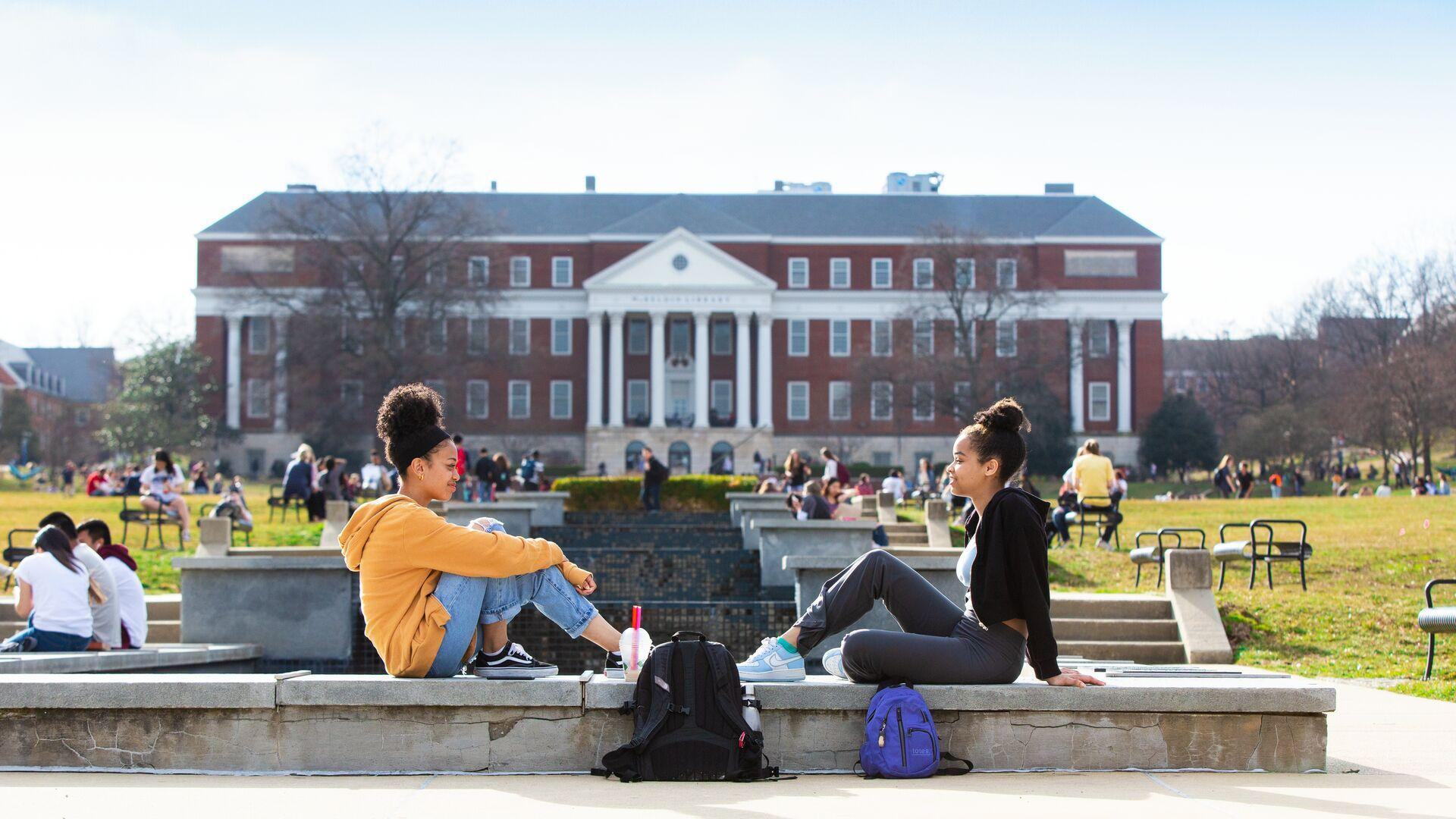 students outside at mall
